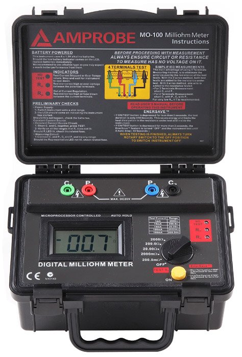 Battery Powered Milliohmmeter - 100µΩ Resolution | Amprobe MO-100